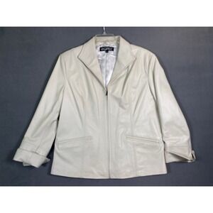 Windridge Cheryl Nash Women's White Lambskin Leather Jacket Size XL Edgy Moto